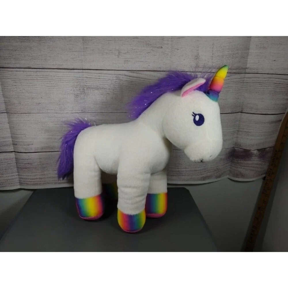 Build-A-Bear Craze Rainbow White Unicorn w/ Purple Glitter Mane/Tail 12